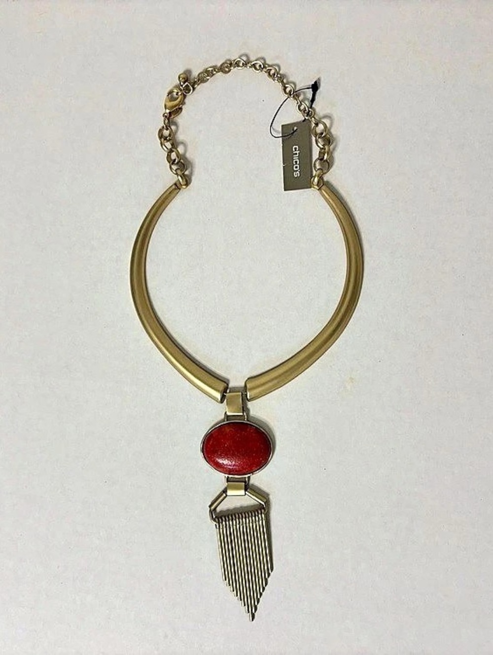 Chico's Statement Pendant Necklace in Gold & Red NWT